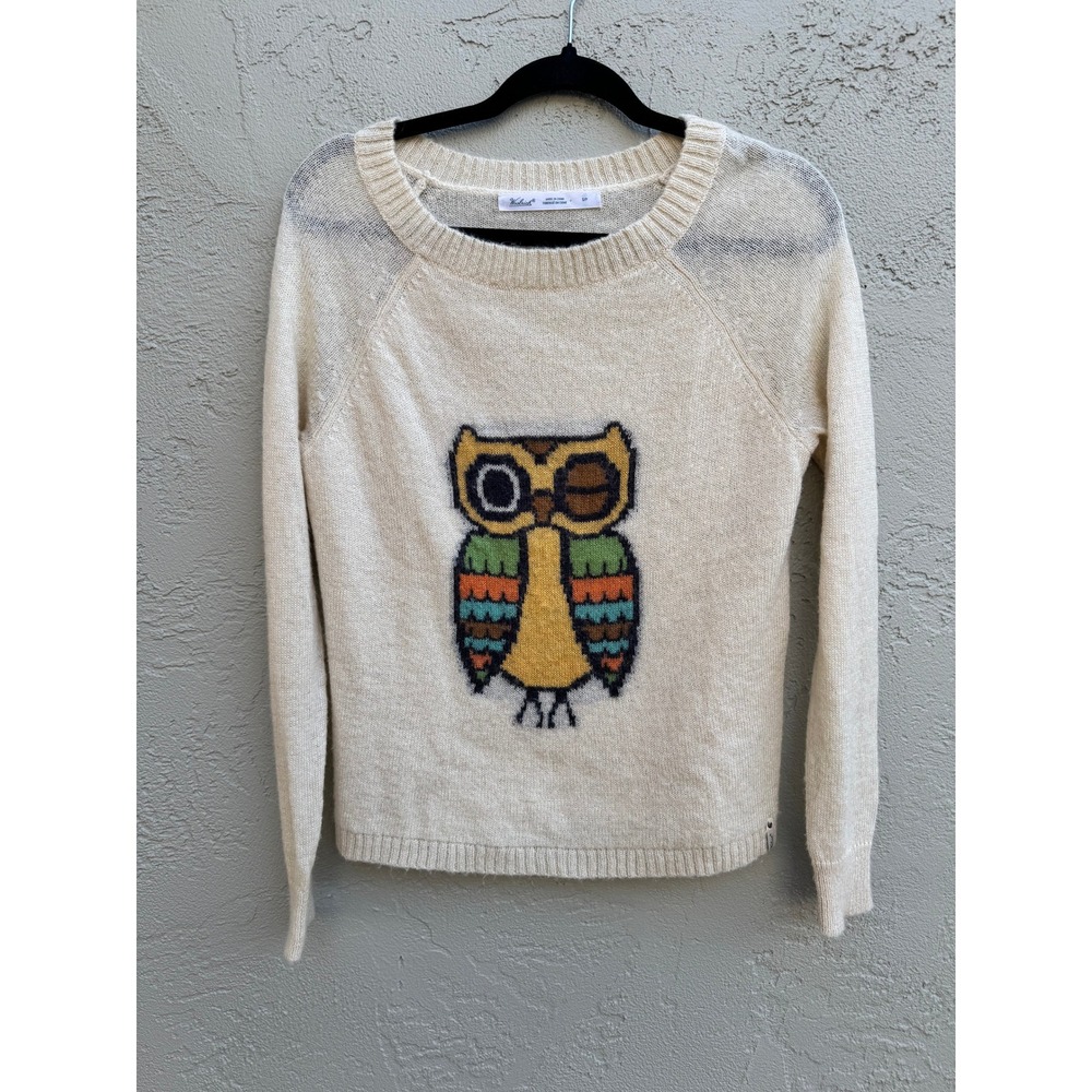 Woolrich Womens Cream Owl Sweater Knit Long Sleeve Crew Neck S/P Small